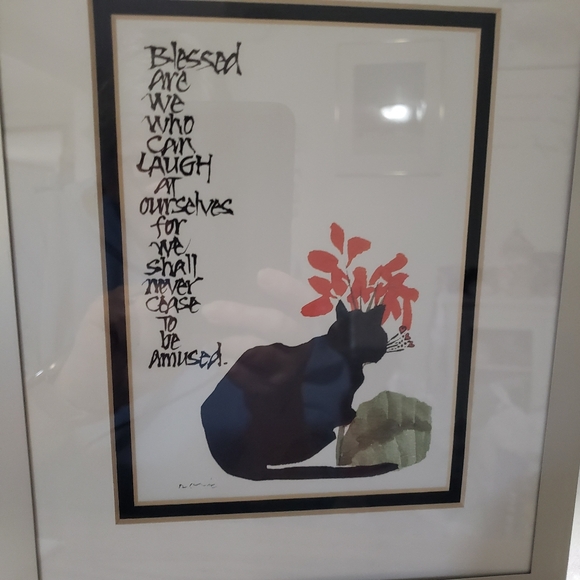 Beautiful vintage framed lithograph by Renee Locks Black Cat - Picture 3 of 8